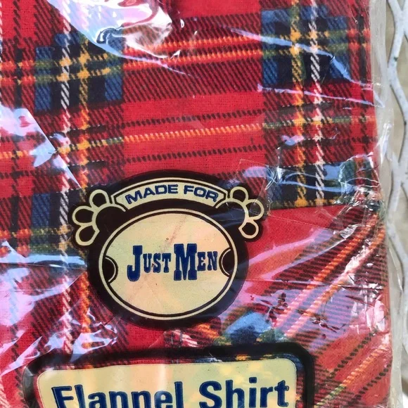 Mens vintage flannel shirt large plaid red blue gold 1970s new old stock - Picture 3 of 6